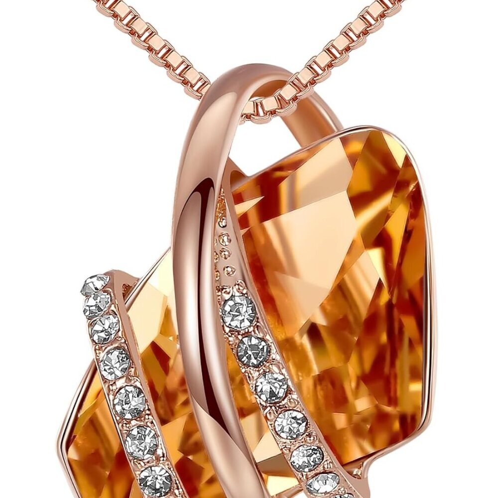 Wish Stone Pendant Necklace with Birthstone Crystal, 18K Rose Gold Plated/Silver